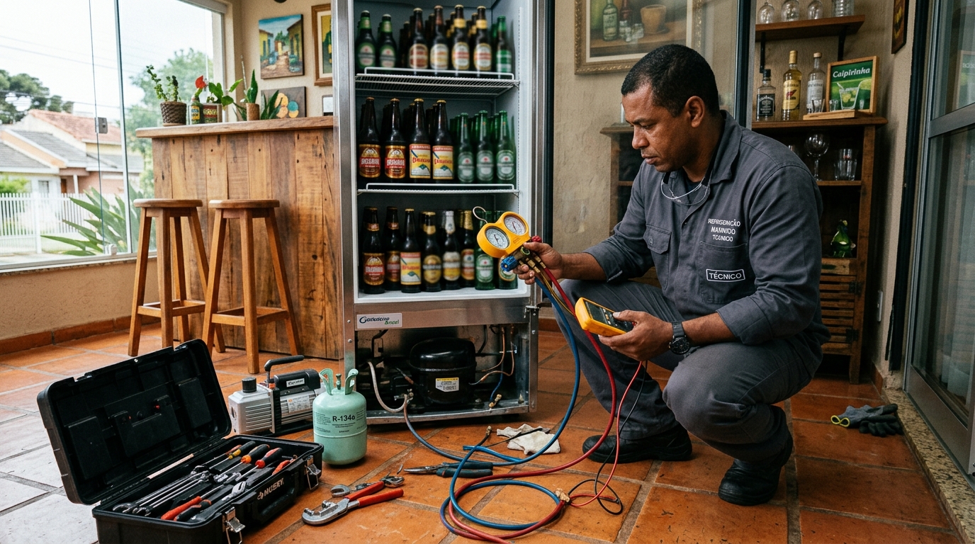 Técnico realizando manutenção de motor de cervejeira em Jundiaí‑SP