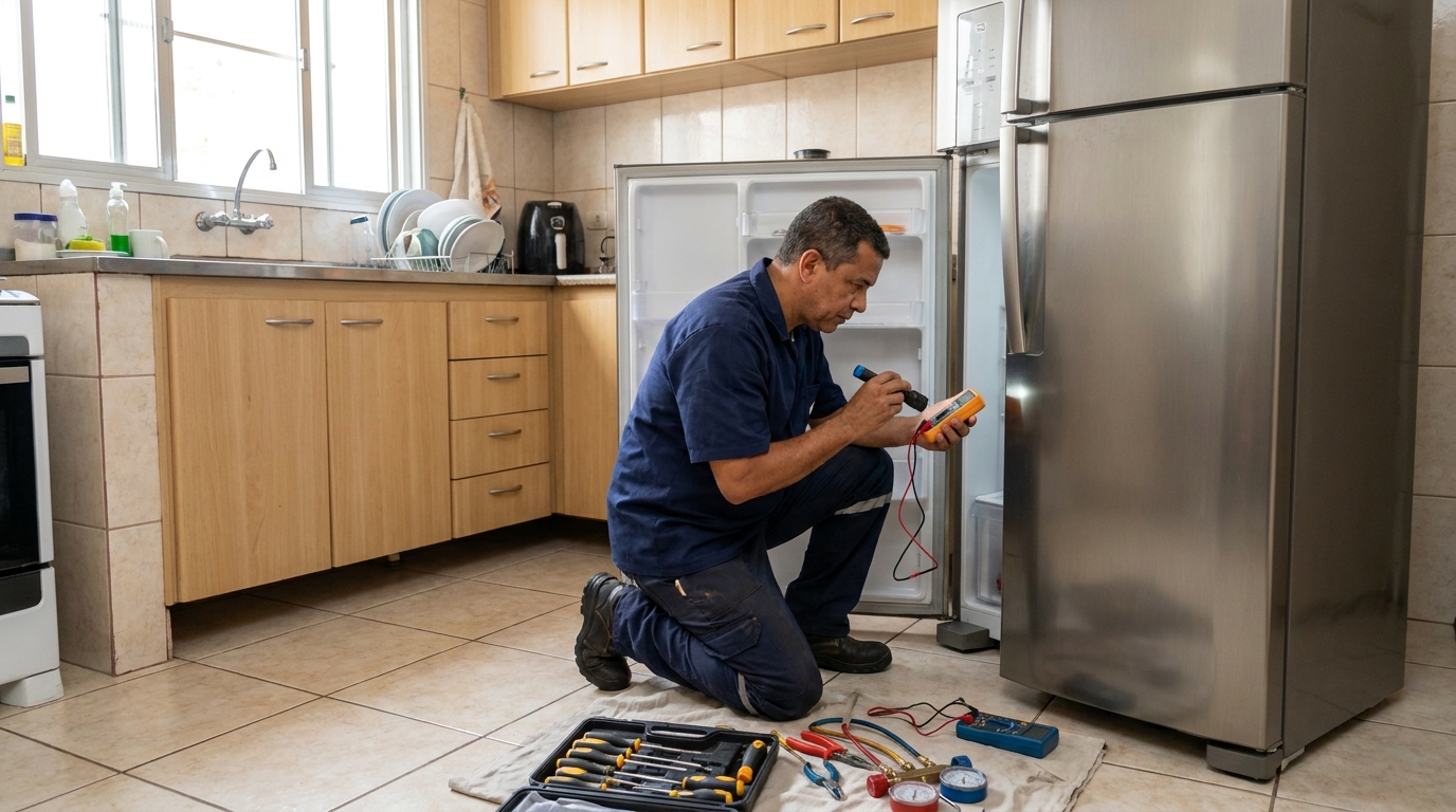 Recarga de gás refrigerante de geladeira em atendimento em Jundiaí‑SP