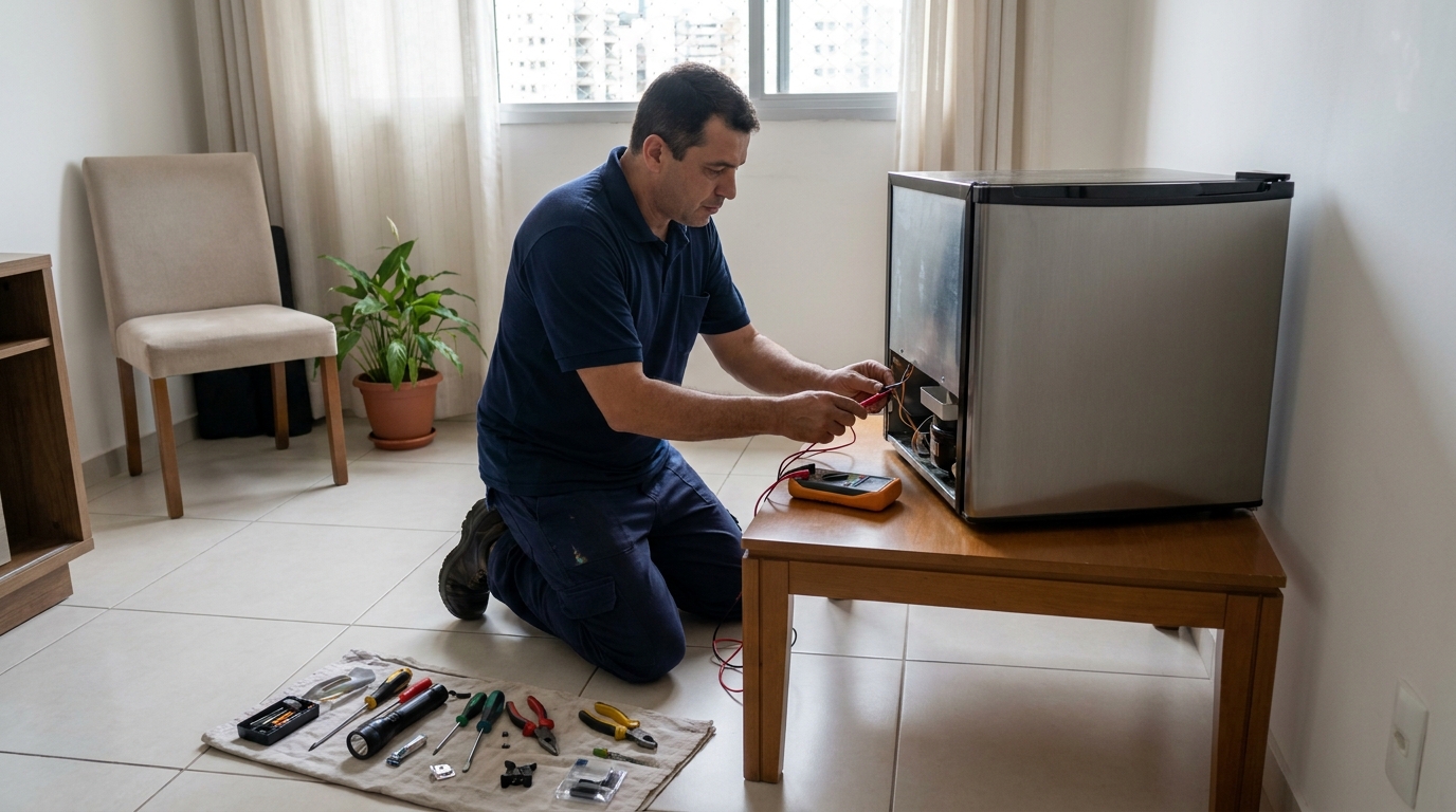 Técnico de conserto de frigobar em residência em Jundiaí‑SP
