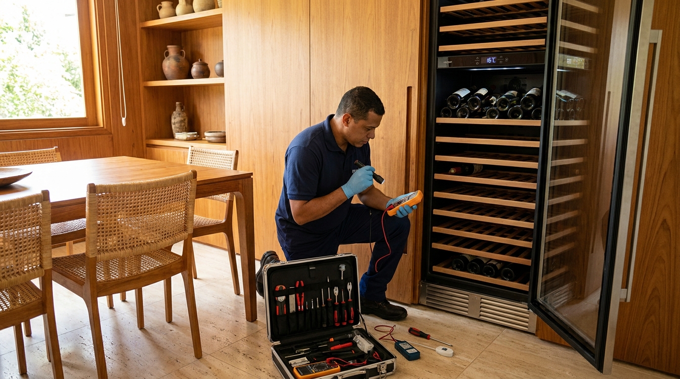 Troca de termostato de adega climatizada em atendimento técnico em Jundiaí‑SP